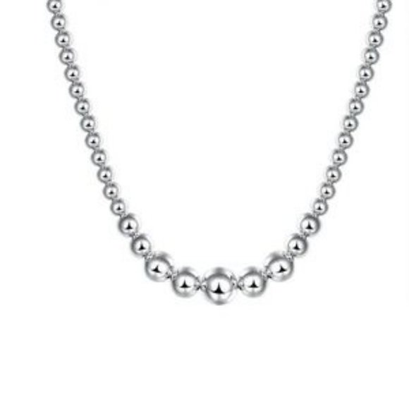 Real 925 Sterling Silver Graduated Bead Necklace - Picture 2 of 3